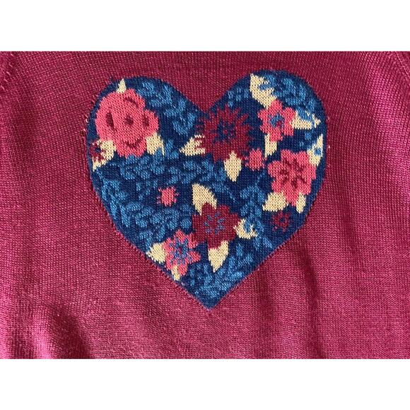 Wildflowers Happy Go Lucky Burgundy Blue Green Key To My Heart Knit Sweater 2 - Picture 3 of 7